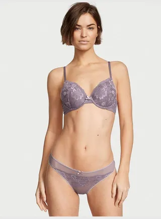 Lace-Front Mesh Thong Panty
