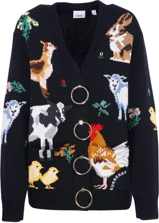 Animal Intarsia V-neck Cardigan