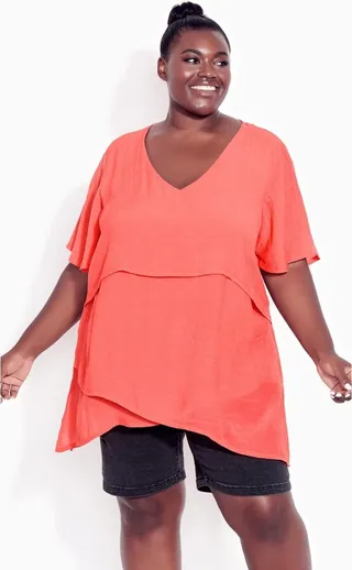 AVENUE| Women's Plus Size Mylah Layer Tunic - coral - 16W