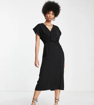 ASOS DESIGN Tall twist and drape front midi dress in black