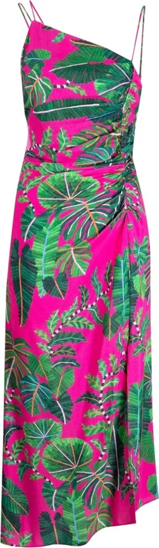 Leaf-Print Midi Dress
