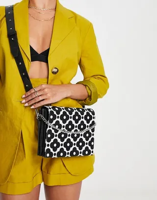 Bolongaro Trevor leather printed chain detail shoulder bag in black