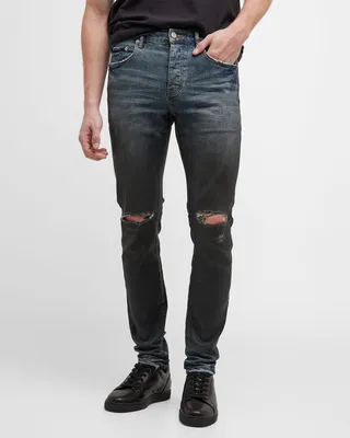 Men's Color Coated Gradient Distressed Skinny Jeans