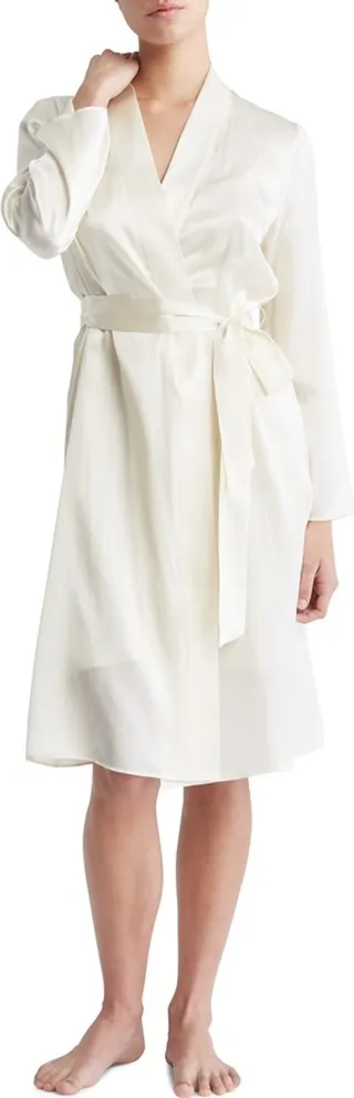 Calvin Klein Women's Silk Ck Black Elevated Lounge Robe QS6984