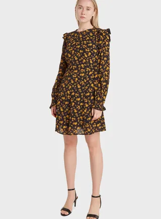 Puff Sleeve Floral Print Dress