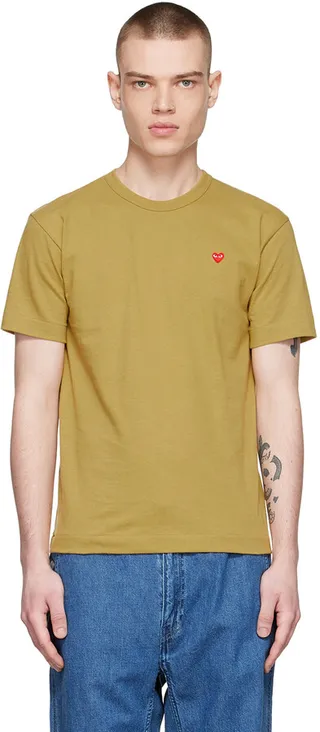 Comme des Garçons Play Khaki Cotton T-Shirt