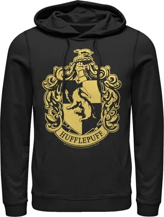 Men's Harry Potter Hufflepuff House Crest Pull Over Hoodie - Black - Large