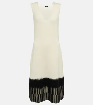 Lace-trimmed wool midi dress