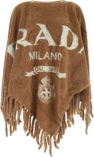 Prada Logo Detailed Fringed Cape