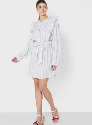 Belted Ruffle Detail Dress