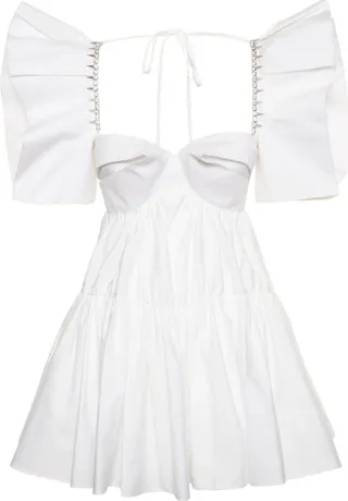 Embellished trim poplin mini dress