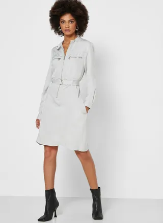 Sinni Zip Detail Belted Dress