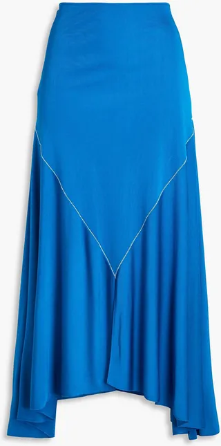 Asymmetric satin-jersey midi skirt