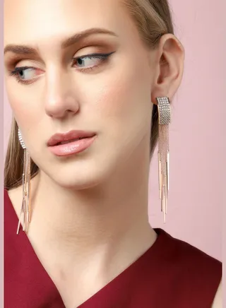 Gold Plated Party Designer Stone Drop Earring For Women