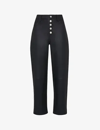 Womens Black High-waisted Stretch Leather Trousers