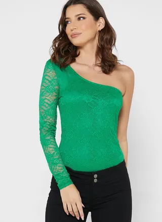 One Shoulder Knitted Button Detail Body