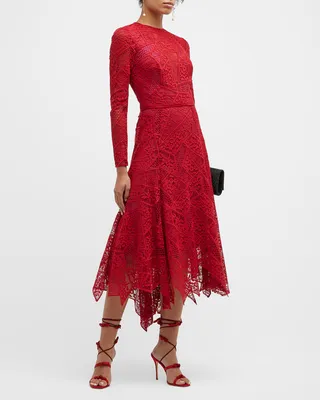 Lace Handkerchief Midi Dress