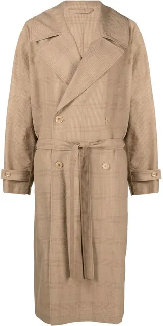 Checkered-Pattern Double-Breasted Coat