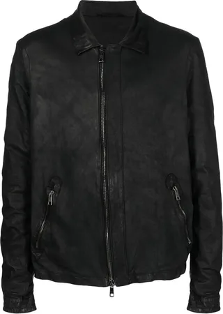 Crease-Effect Leather Jacket