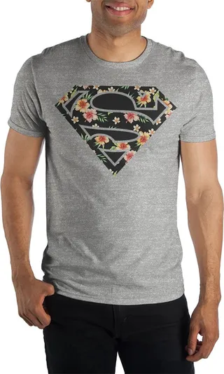 Tropical Superman Flower Logo Men's Gray T-Shirt Tee Shirt-XX-Large