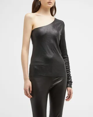 Glossy Metallic One-Shoulder Cashmere Top