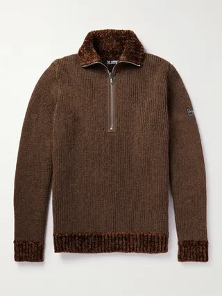 Metallic Ribbed-Knit Half-Zip Sweater