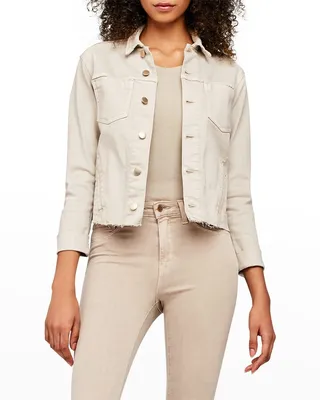 Janelle Slim Cropped Jean Jacket with Raw Hem