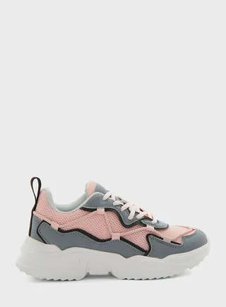 Textured Colourblock Lace Detail Sneaker