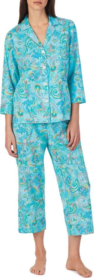 Stripe Crop Cotton Blend Pajamas