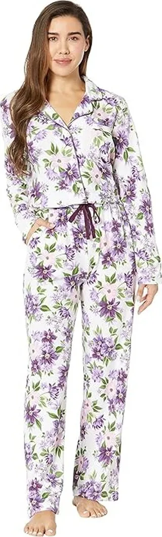 Karen Neuburger Print Notch Collar PJ Set (Frosted Floral) Women's Pajama Sets