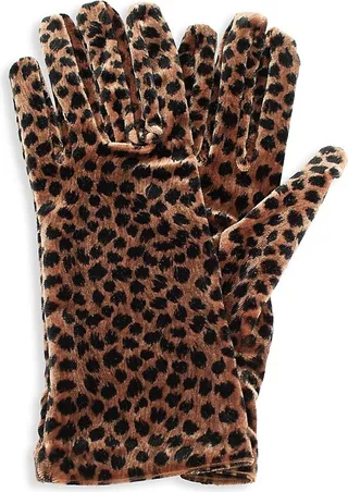 Velvet Cheetah-Print Gloves