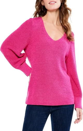 Nic+Zoe Petite Shaker Knit V-Neck Sweater