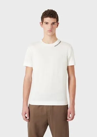 Tencel-blend jersey T-shirt with logo embroidery on the neckline