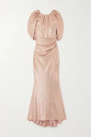 Talbot Runhof - Cape-effect Gathered Metallic Stretch-jersey Gown - Pink