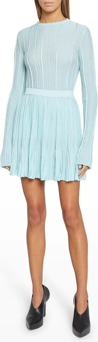 Pleated Pointelle Cable-Knit Mini Skirt