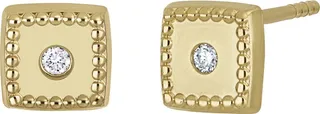 18K Yellow Gold Diamond Square Stud Earrings - 0.02ct.