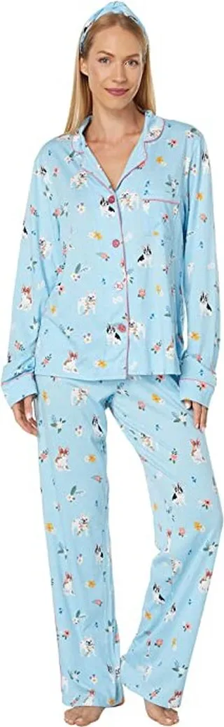 P.J. Salvage Playful Prints PJ Set with Headband (Sky Blue) Women's Pajama Sets