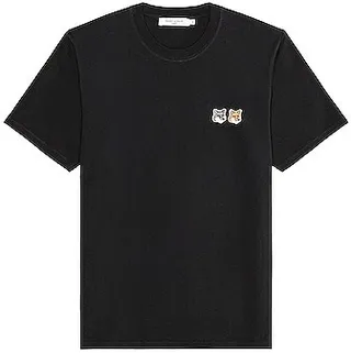 Maison Kitsune Double Fox Head Patch Classic Tee-Shirt in Black