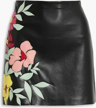 Riley embroidered faux leather mini skirt
