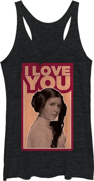 Women's Star Wars Princess Leia Quote I Love You Racerback Tank Top - Black Heather - Small