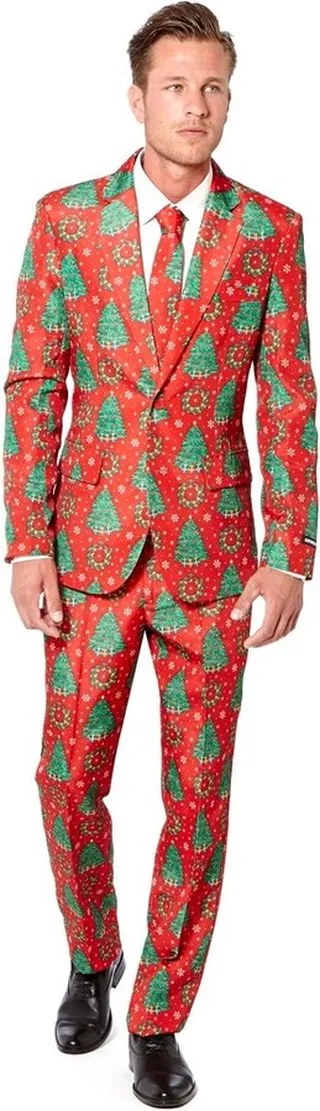 Suitmeister Men's Christmas Suit - Christmas Trees - Red - Size: XXL