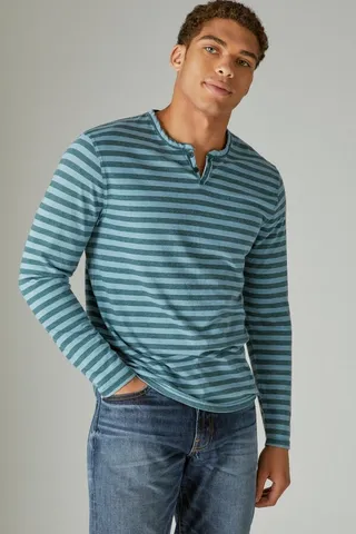 Venice Burnout Stripe Long Sleeve Notch Neck