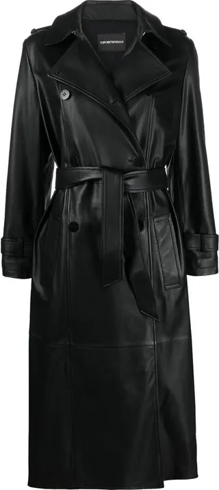 Double-Breasted Leather Trench Coat