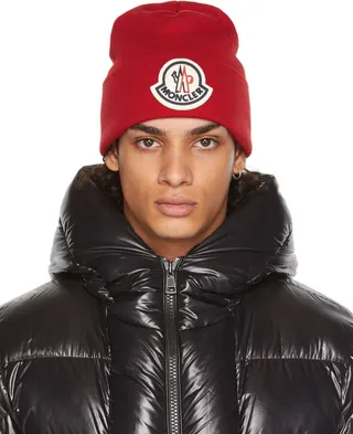 Moncler Red Wool Logo Beanie