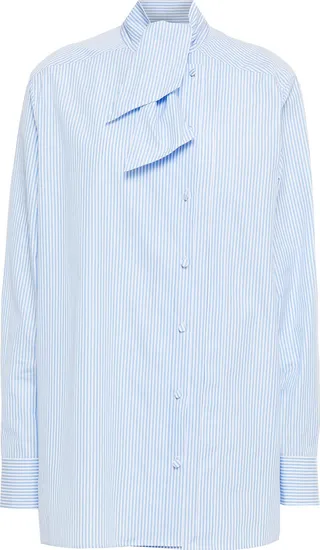 Pussy-bow striped cotton-poplin shirt