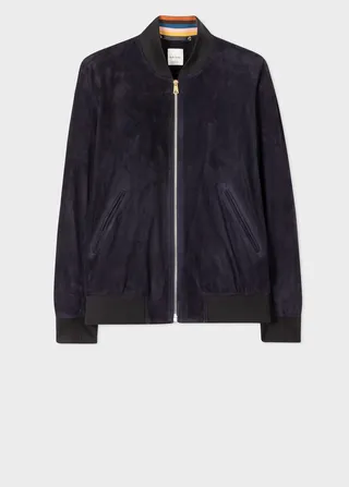 Dark Navy Suede Bomber Jacket