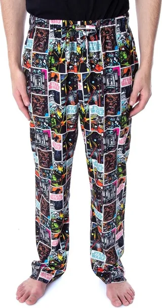 Star Wars Men's Comic Book Allover Pattern Sleep Lounge Pajama Pants (Small) Multicoloured