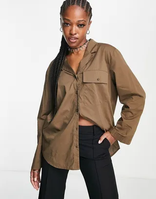 Weekday Mira oversized shirt in brown