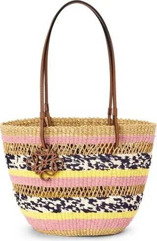 X Paula's Ibiza Elephant Grass Surplus Basket Tote Natural And Pink Tulip