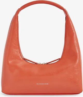 Womens Tangerine Crinkle Hobo Mini Crinkled Leather Shoulder bag